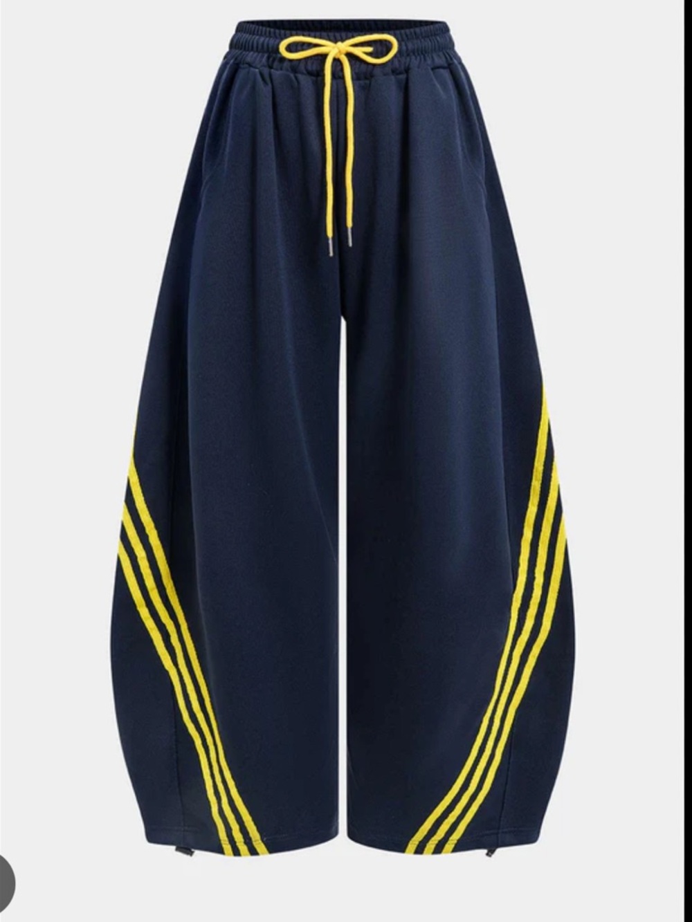 Wide-Leg Navy Track Joggers with Yellow Stripe
